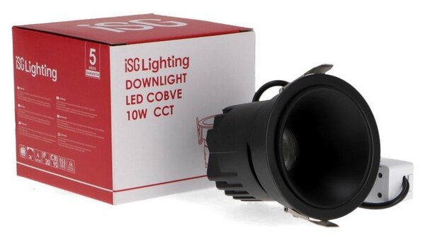 Faretto Led da incasso Cobve 10W Rotondo Cornice nera Apertura 36 gradi CCT temperatura colore regolabile iSG Lighting