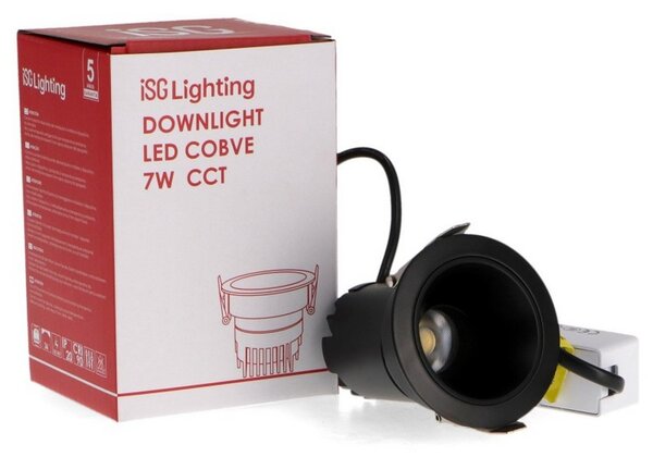 Faretto Led da incasso Cobve 7W Rotondo Cornice nera Apertura 36 gradi CCT temperatura colore regolabile iSG Lighting