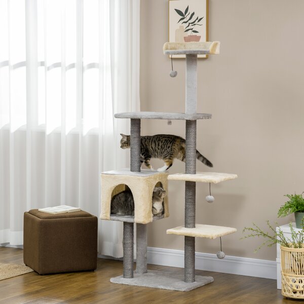 PawHut Tiragraffi per Gatti Alto 156cm con Lettino, Casetta e Pali Tiragraffi in Sisal|Aosom