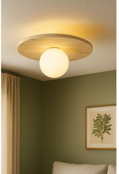 Plafoniera beige in pietra con paralume in vetro ø 12 cm Hilde – Opviq lights