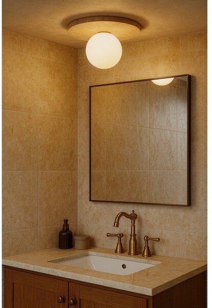 Plafoniera beige in pietra con paralume in vetro ø 12 cm Hilde – Opviq lights