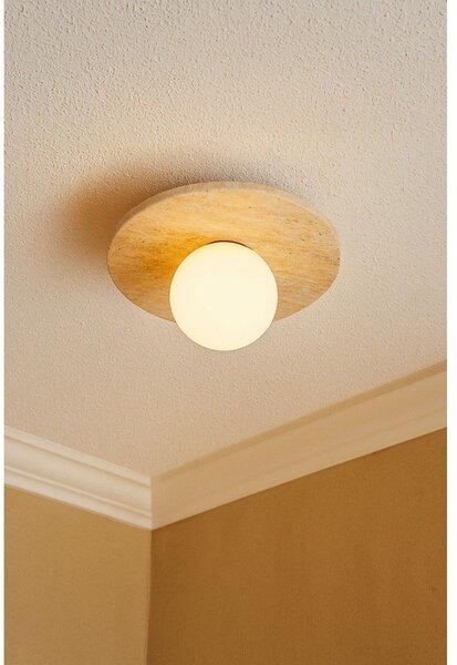 Plafoniera beige in pietra con paralume in vetro ø 12 cm Hilde – Opviq lights