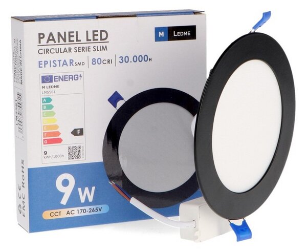 Faretto Led da incasso Slim 9W Rotondo Cornice nera Apertura 120 gradi CCT temperatura colore regolabile M LEDME