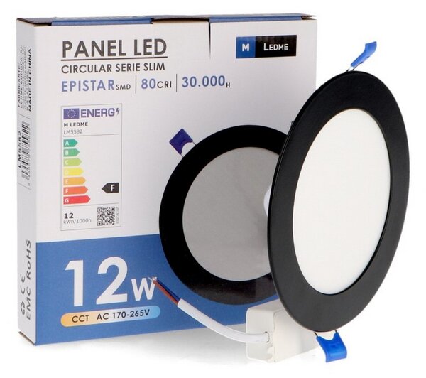 Faretto Led da incasso Slim 12W Rotondo Cornice nera Apertura 120 gradi CCT temperatura colore regolabile M LEDME