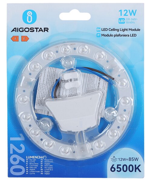 Modulo Led 12W per plafoniere e lampadari calamitato Bianco freddo 6500K Aigostar