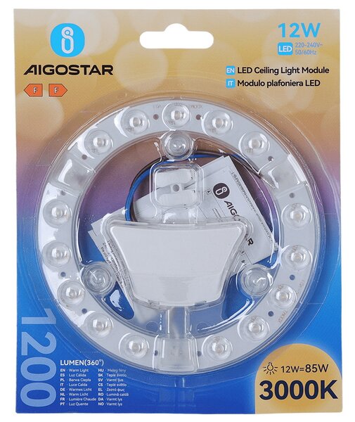 Modulo Led 12W per plafoniere e lampadari calamitato Bianco caldo 3000K Aigostar