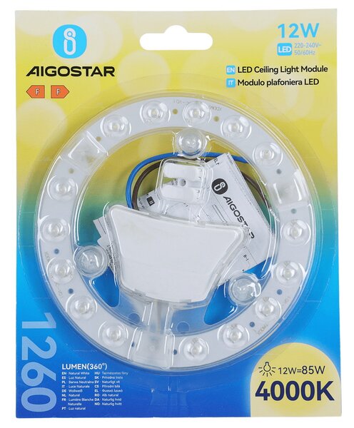 Modulo Led 12W per plafoniere e lampadari calamitato Bianco neutro 4000K Aigostar