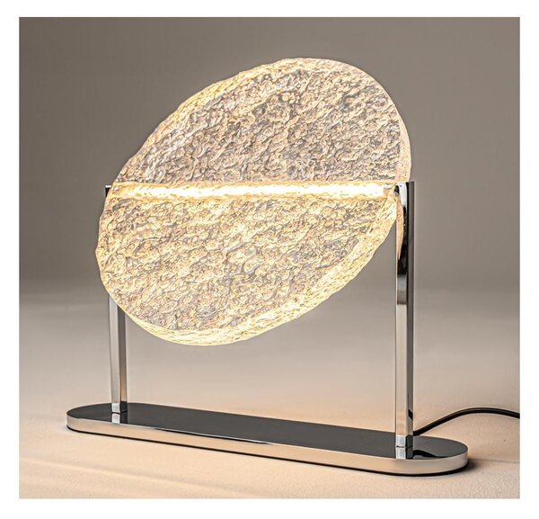 MANGATA LAMPADA DA TAVOLO IN VETRO CON BASE CROMATA LED 7W LUCE 3000K DIMMERABILE DESIGN MODERNO