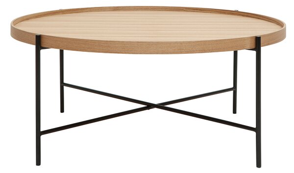 Tavolino da salotto rotondo in legno chiaro e metallo nero D90 cm BASSY