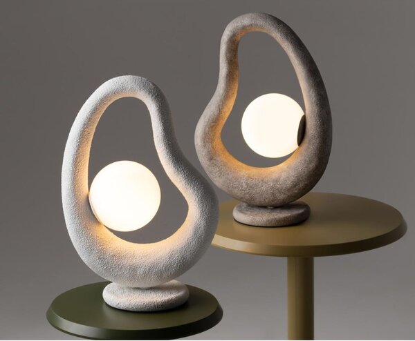 OPUS LUMETTO DA TAVOLO GRIGIO O BIANCO IN POLIRESINA POROSA LAMPADINA ATTACCO G9 DESIGN MODERNO