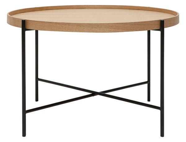 Tavolino da salotto rotondo in legno chiaro e metallo nero D75 cm BASSY