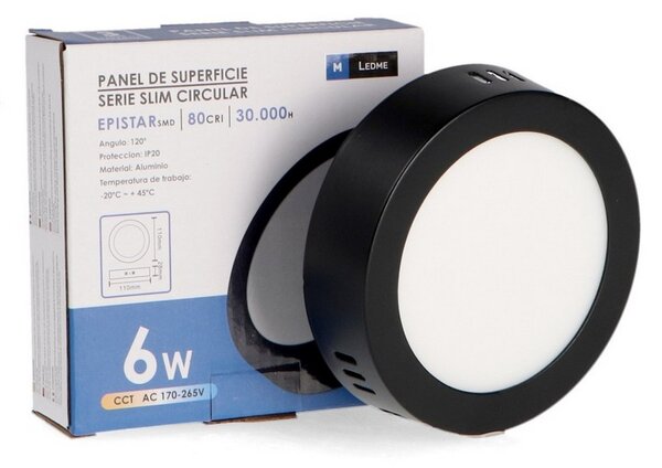 Plafoniera Led 6W Serie Pro Rotonda Nera CCT temperatura colore regolabile M LEDME