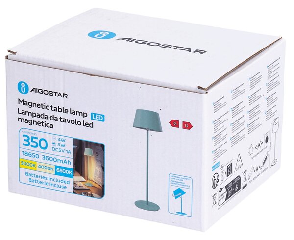 Lampada da tavolo Led touch Eli 5W Verde CCT temperatura colore regolabile portatile a batteria ricaricabile USB Aigostar