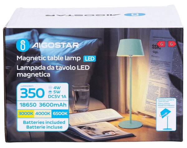 Lampada da tavolo Led touch Eli 5W Verde CCT temperatura colore regolabile portatile a batteria ricaricabile USB Aigostar