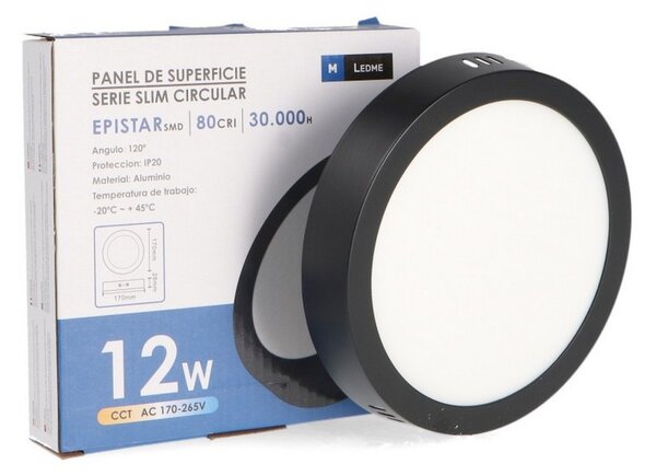 Plafoniera Led 12W Serie Pro Rotonda Nero CCT temperatura colore regolabile M LEDME