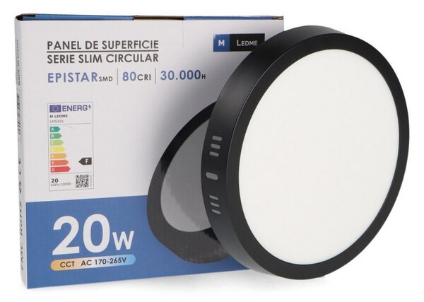 Plafoniera Led 20W Serie Pro Rotonda Nera CCT temperatura colore regolabile M LEDME