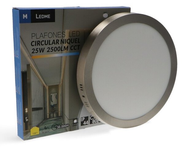 Plafoniera Led 25W Nickel Rotonda Grigia CCT temperatura colore regolabile M LEDME