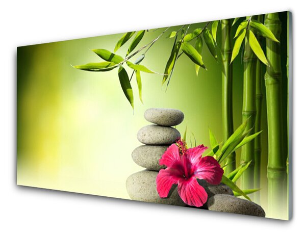 Quadro di vetro Pietre Zen con fiori di bambù 100x50 cm