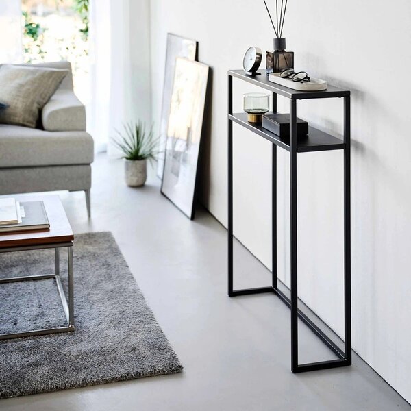 Tavolo consolle nero in metallo 18x60 cm Tower – YAMAZAKI