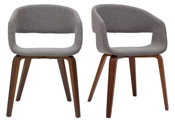 Sedie design in tessuto grigio chiaro e base in legno scuro (set di 2) SLAM