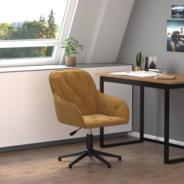 The Living Store Sedia da ufficio girevole in velluto marrone