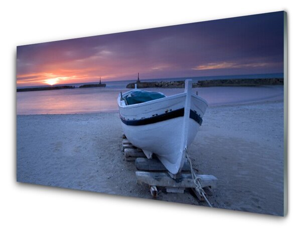 Quadro in vetro Barca Spiaggia Sole Paesaggio 100x50 cm