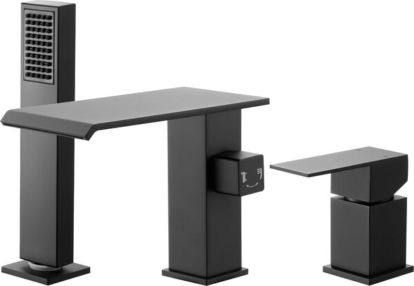 Miscelatore a 3 fori per vasca - Set di miscelatori per bordo vasca con doccetta - Monocomando - Alta portata - Doppia possibilità di flusso d'acqua - Installazione a bordo vasca - Nero opaco