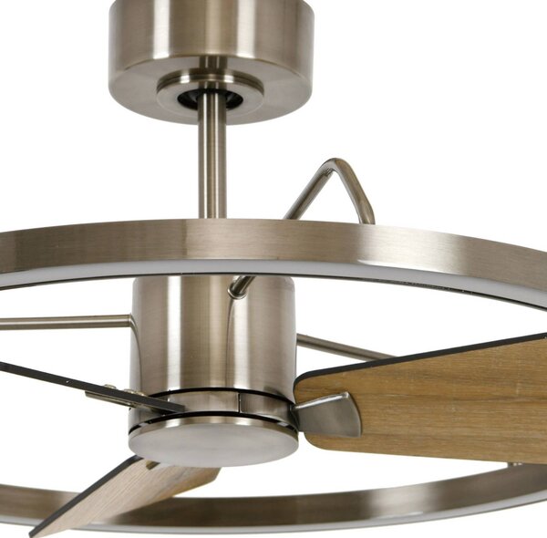 Beacon Lighting Ventilatore da soffitto LED Cessna, nichel/rovere, CC, silenzioso dimmerabile, Alluminio / Grigio / Zincato, Soggiorno / Sala da pranzo, Metallo