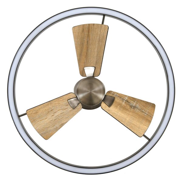 Beacon Lighting Ventilatore da soffitto LED Cessna, nichel/rovere, CC, silenzioso dimmerabile, Alluminio / Grigio / Zincato, Soggiorno / Sala da pranzo, Metallo