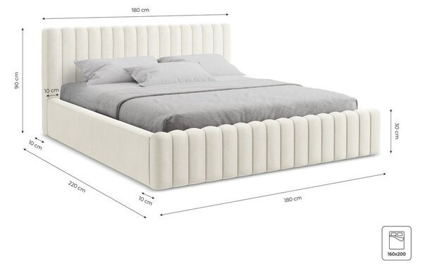 Letto matrimoniale imbottito grigio tortora con contenitore con rete inclusa 160x200 cm Lemi – Makamii