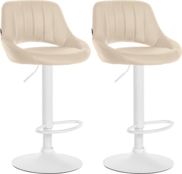 Set con 2 sgabelli da bar regolabili - sedute in Pelle finta - girevoli a 360° | Colore: crema | Materiale base: metallo bianco opaco