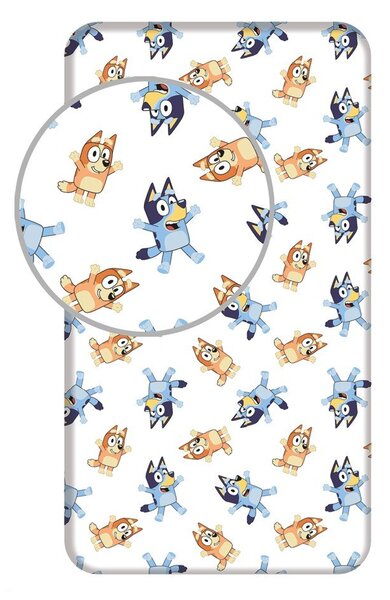 Lenzuolo con angoli per bambini bianco in cotone per letto singolo 90x200 cm Bluey – Jerry Fabrics