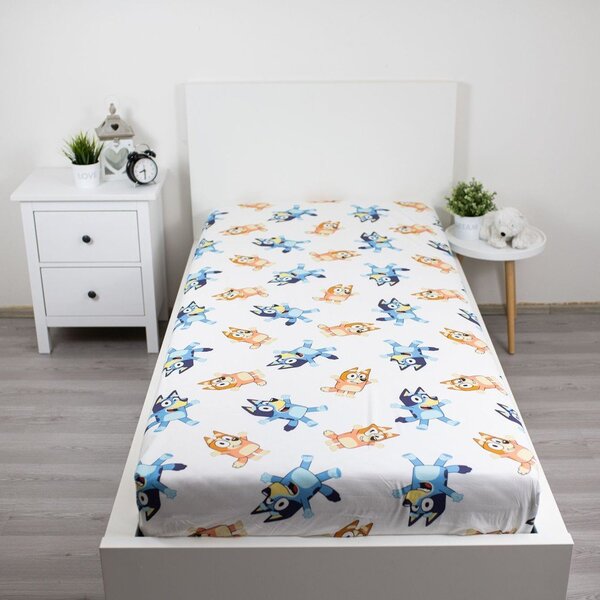 Lenzuolo con angoli per bambini bianco in cotone per letto singolo 90x200 cm Bluey – Jerry Fabrics