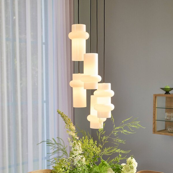 Hübsch Lampada a sospensione Pilule Double, dimmerabile, Bianco / Opale, Soggiorno / Sala da pranzo, Vetro, Scandinavo, Lampada a sospensione