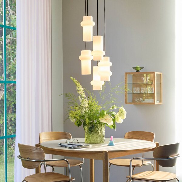 Hübsch Lampada a sospensione Pilule Double, dimmerabile, Bianco / Opale, Soggiorno / Sala da pranzo, Vetro, Scandinavo, Lampada a sospensione