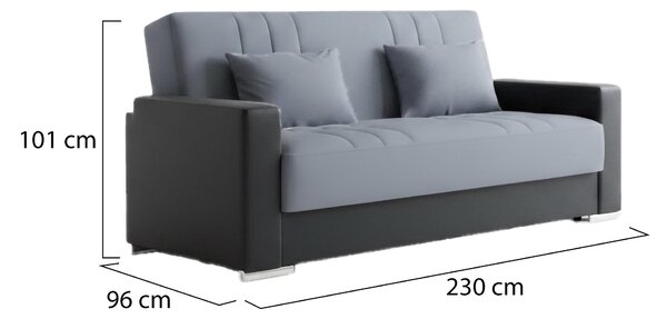 Divano letto reclinabile nero e grigio 230x96cm - Arix