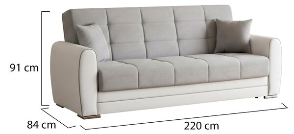 Divano letto design bianco e grigio 220x84cm - Dike