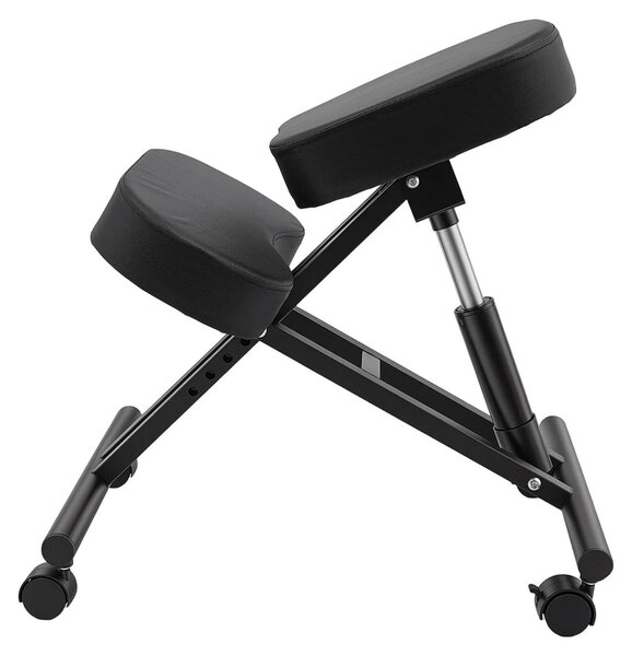 Sedia ergonomica per le ginocchia - Sedia da ufficio - Altezza regolabile da 50 a 60 cm - Portata massima di 100 kg - Struttura in metallo - Ruote con freno - Imbottitura in poliuretano - Colore nero