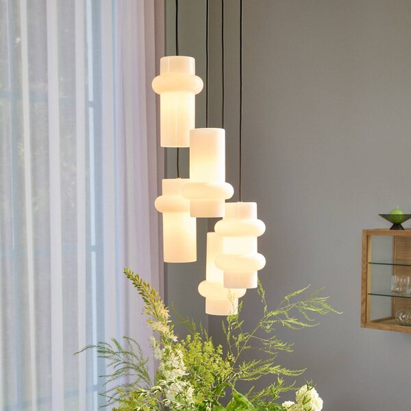 Hübsch Lampada a sospensione Pilule Down, dimmerabile, Bianco / Opale, Soggiorno / Sala da pranzo, Vetro, Scandinavo, Lampada a sospensione