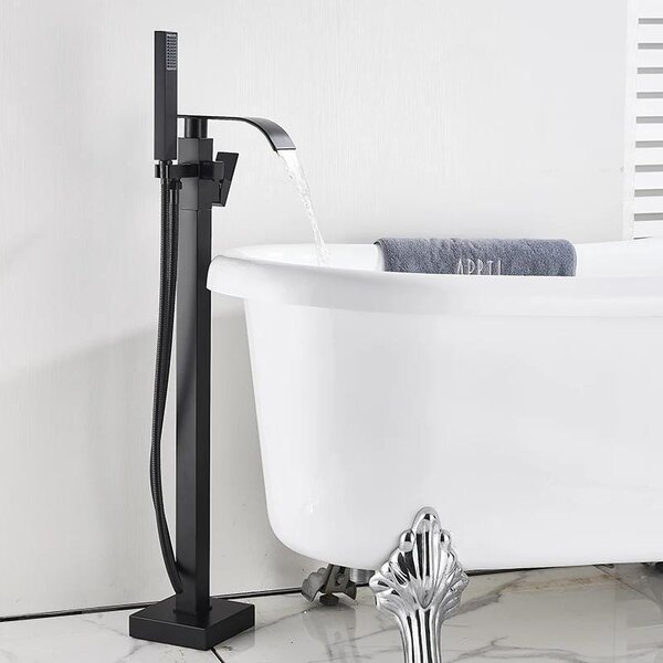 Rubinetto per vasca da bagno a colonna - Montaggio a pavimento con doccetta - Monocomando, caldo/freddo, cartuccia in Vetroceramica, acciaio inossidabile 304 - Nero opaco