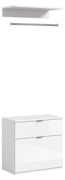 Comodino con ripiano a parete, bianco lucido, 61x62x34 cm