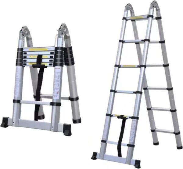 Scala telescopica doppia con snodo - 3,8 m, alluminio