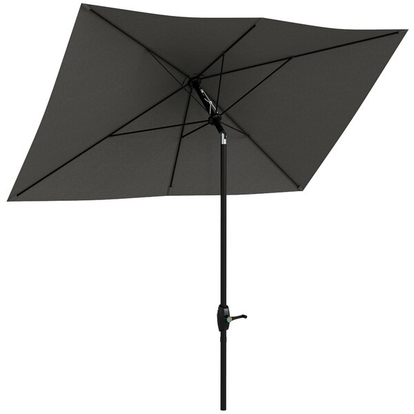 Outsunny Ombrellone da Giardino Rettangolare 2x3 m Inclinabile con Apertura a Manovella, Grigio|Aosom