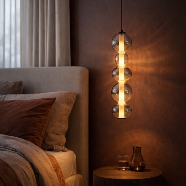 Lampada a sospensione Art Déco nera con vetro fumé e trasparente 5 luci con LED - Lizzy