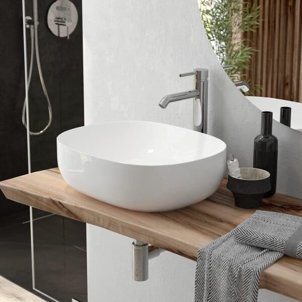 Lavabo da appoggio ovale OLTENS Hamnes, dimensioni 49,5 x 35,5 cm, con tecnologia SmartClean