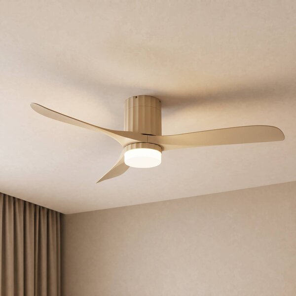Ventilatore da soffitto LED Lucande Novri, beige, Ø 132 cm, CCT Novri, Crema / Ambra, Soggiorno / Sala da pranzo, Moderno