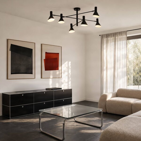 Plafoniera soffitto Milia NOLA, dimmerabile, Nero, Soggiorno / Sala da pranzo, Metallo, Plafoniera