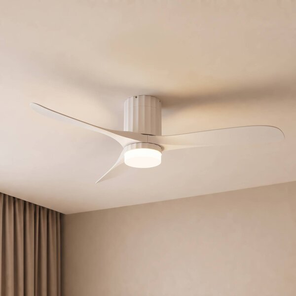 Ventilatore da soffitto LED Lucande Novri, bianco, Ø 132 cm, CCT Novri, Bianco / Opale, Soggiorno / Sala da pranzo, Moderno