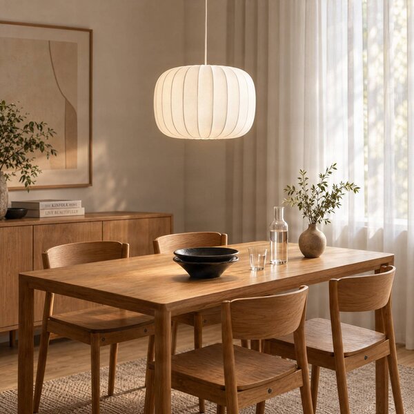 Lampada a sospensione Bridget Lucande, dimmerabile, Bianco / Opale, Soggiorno / Sala da pranzo, Tessuto / Stoffa / Seta, Scandinavo, Lampada a sospensione