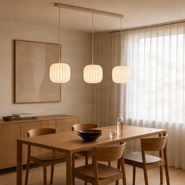 Lampada a sospensione Bridget Lucande, dimmerabile, Bianco / Opale, Soggiorno / Sala da pranzo, Tessuto / Stoffa / Seta, Scandinavo, Lampada a sospensione